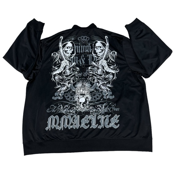 MMA Elite Skull Grim Reaper Zip Up Jacket Mens 2XL Black Y2K Style Script Print - Picture 4 of 7